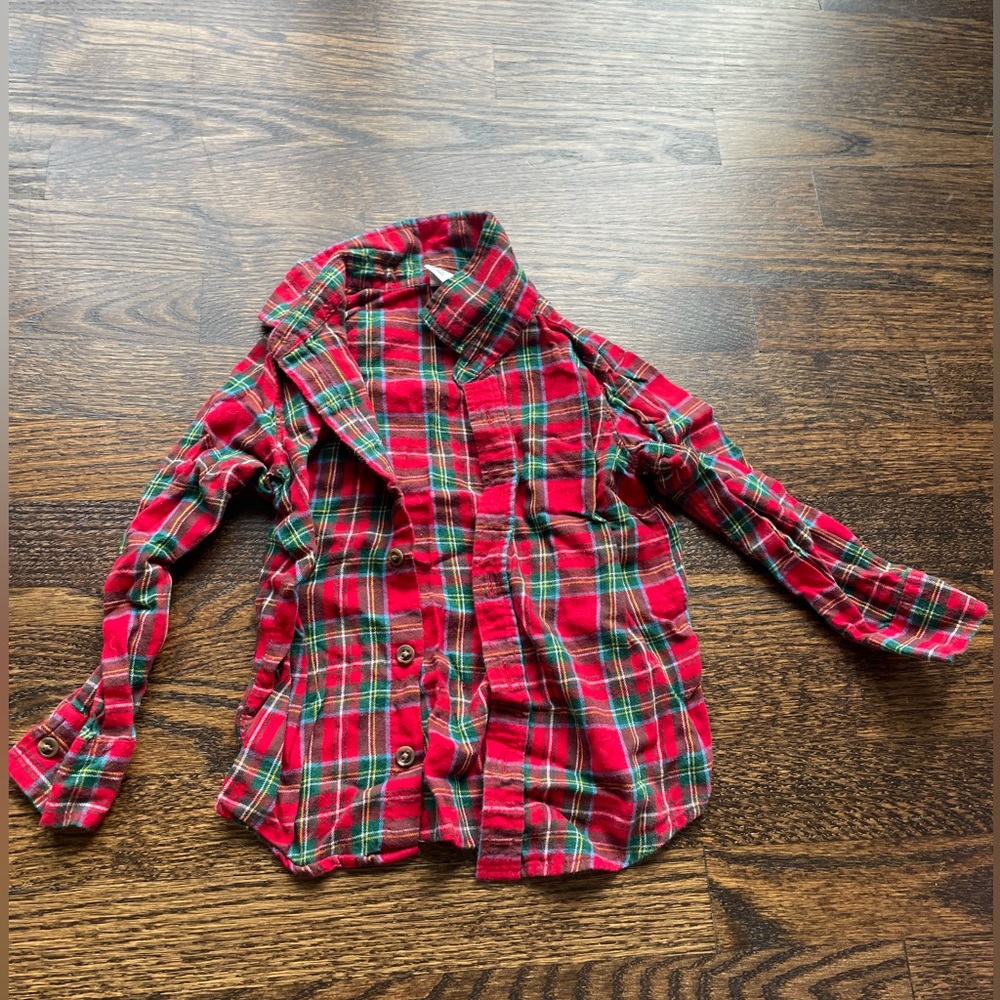 Holiday Plaid Button Down Shirt, EUC